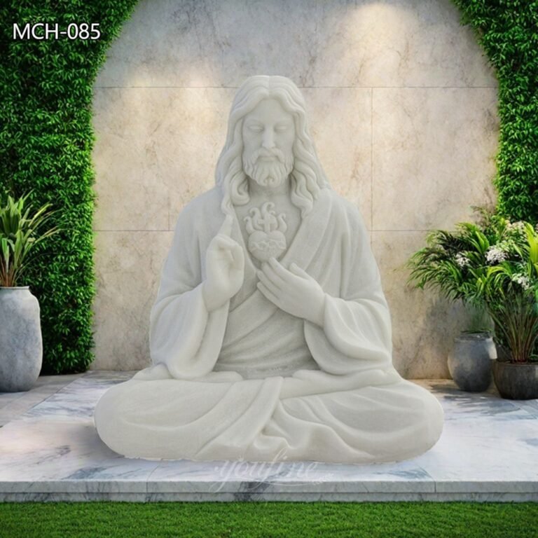 47In Marble Sitting Meditating Jesus Statue for Outdoor Decor