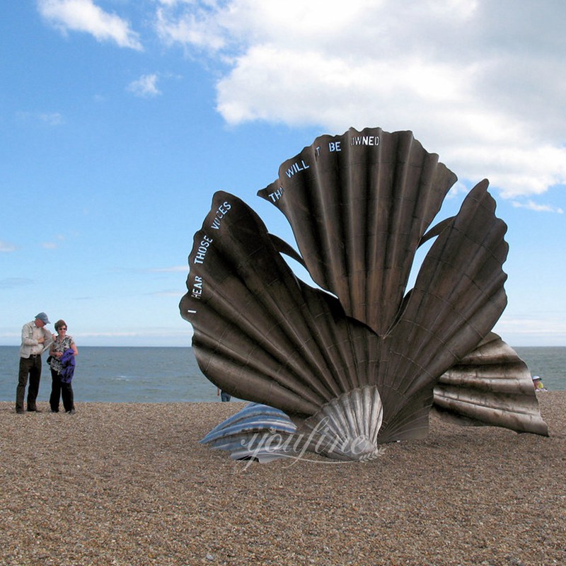 Abstract Stainless Steel Metal Shell Sculpture on Beach (9)