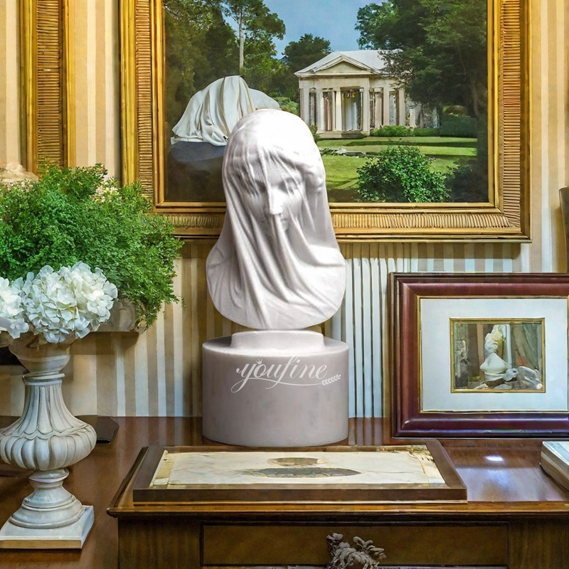 Beautiful Marble Statue with Veil Over Face