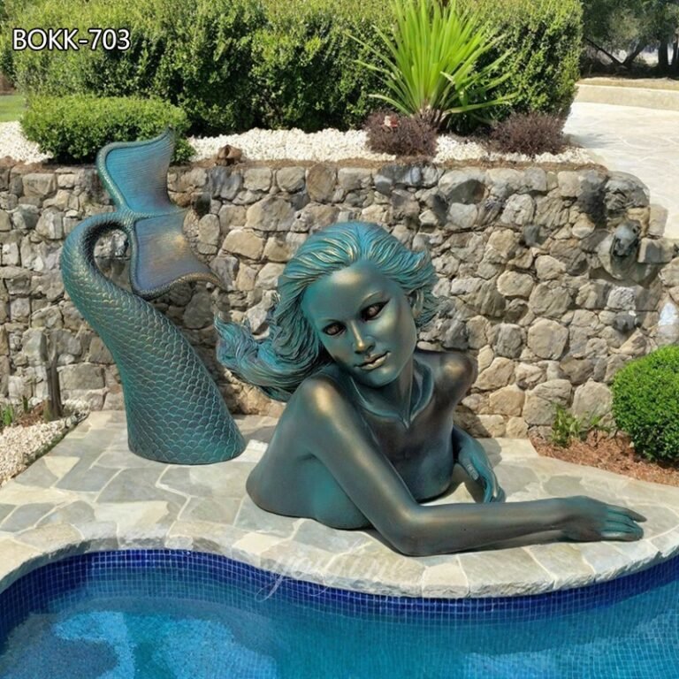 Bronze Big Mermaid Statue with a Tail Raised for Garden Decor