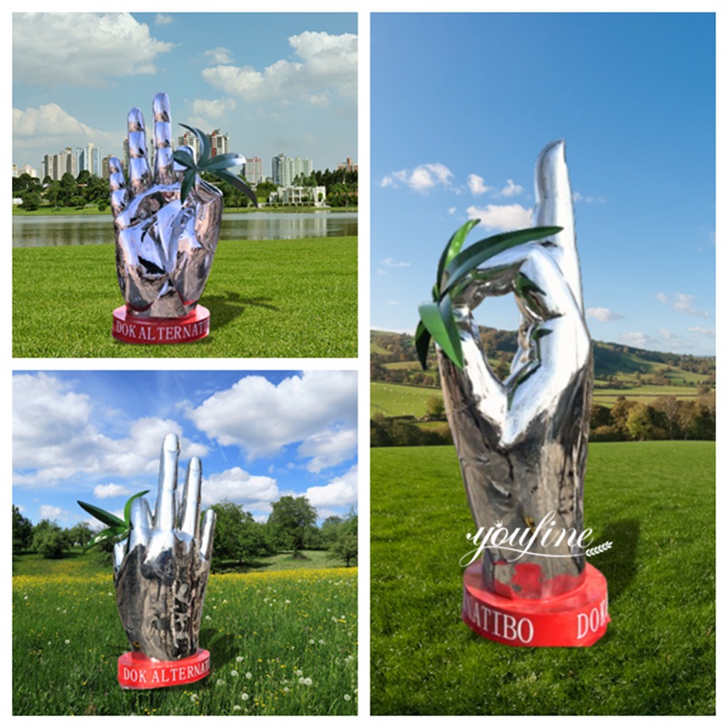 Big Stainless Steel Ok Hand Sculpture Details