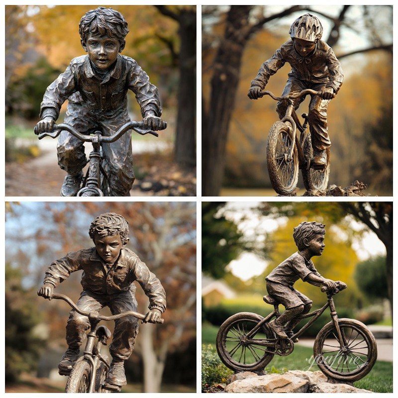 Bronze Boy Riding Bicycle Sculpture Details