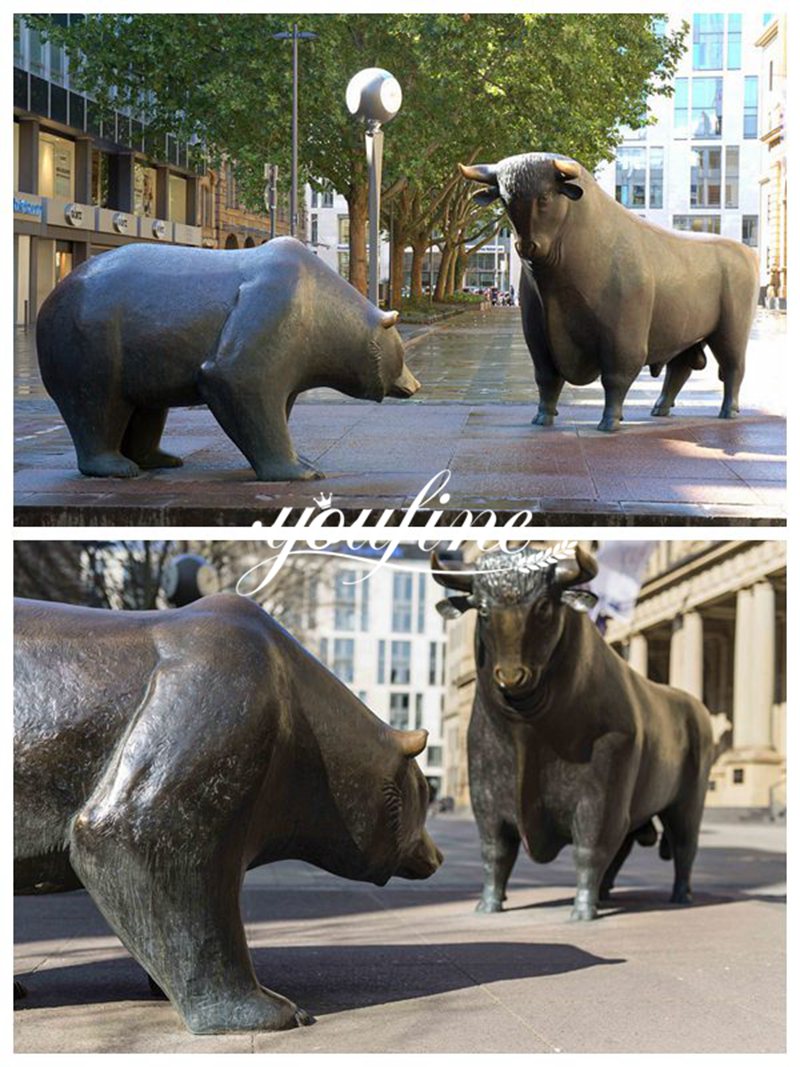 Bronze Bull and Bear Sculpture