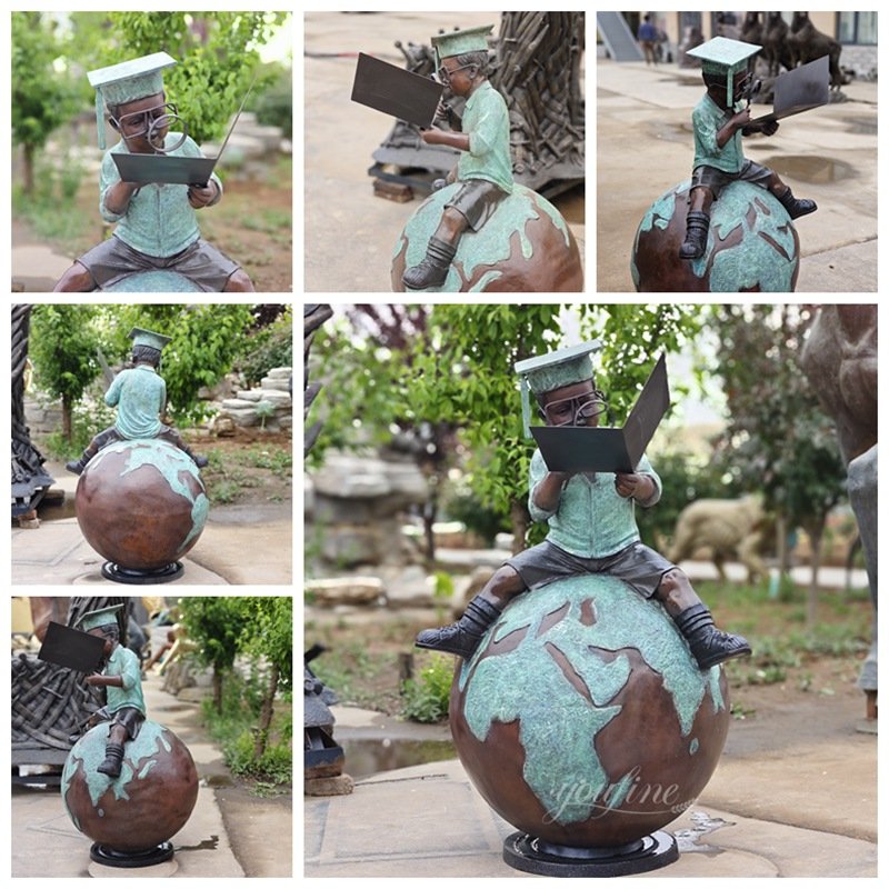 Bronze Child Sitting on the Globe Reading