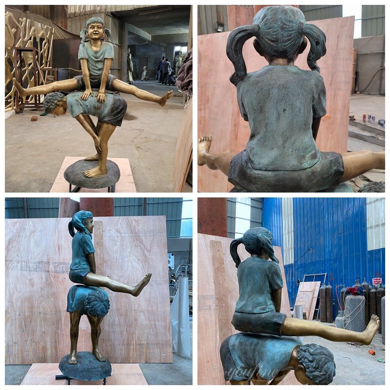 Bronze Children Playing Leapfrog Sculpture from YouFine Factory