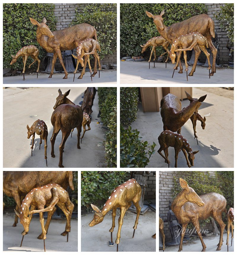 Bronze Doe and Fawn Garden Statue Finished Display