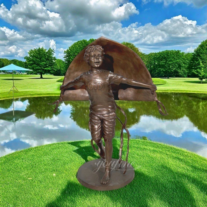 Bronze Flying Kites Child Sculpture