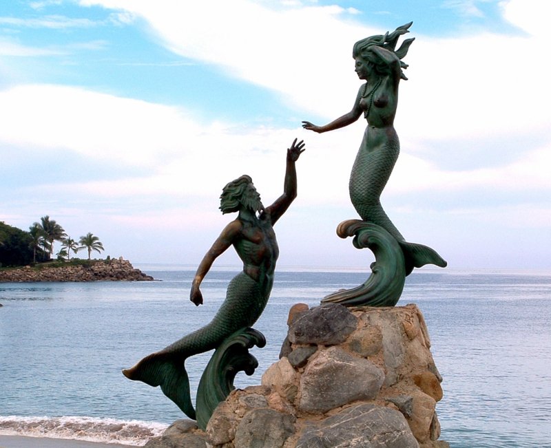 Bronze Mermaid and Merman Triton and Nereida Statue