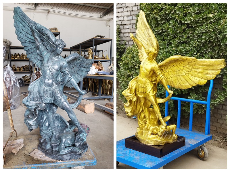 Bronze Saint Michael sculpture in different colors