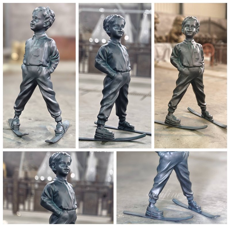 Bronze Sculpture of A Little Boy Skiing from YouFine Factory