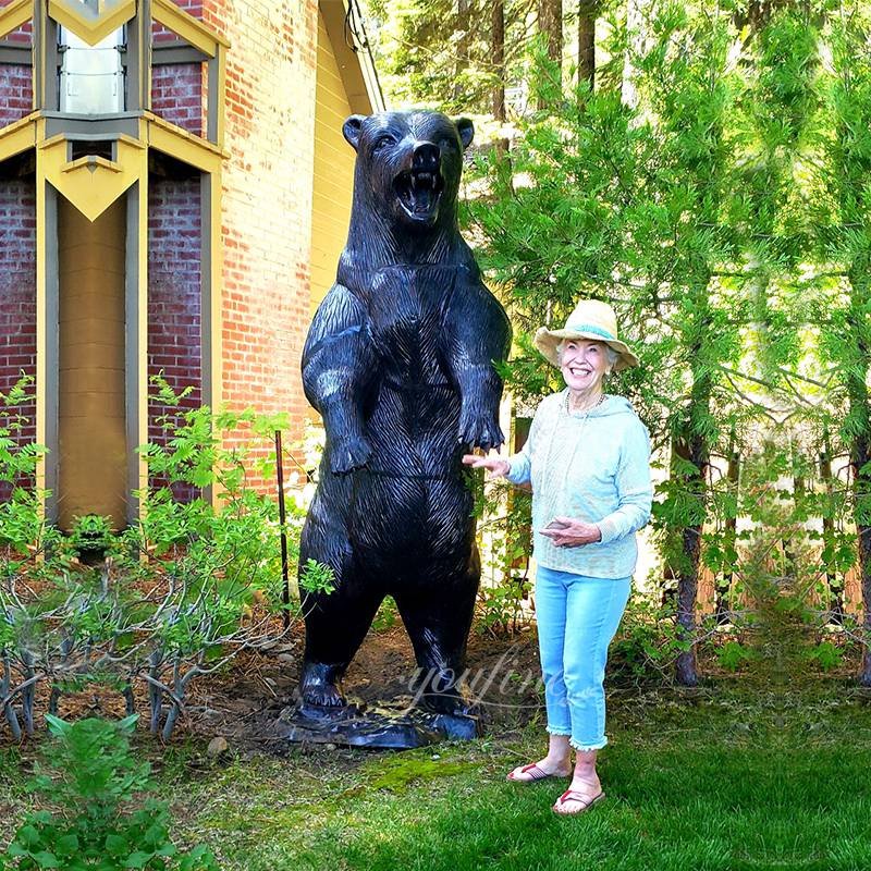 Bronze Standing Black Bear Statue for Outdoor Decor