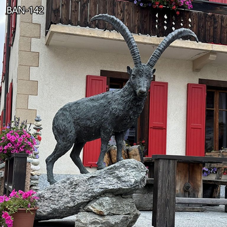 Bronze Standing Ibex Mountain Goat Statue