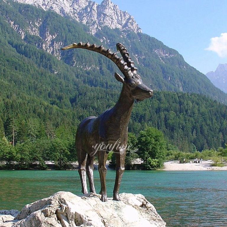 Bronze Standing Ibex Mountain Goat Statue