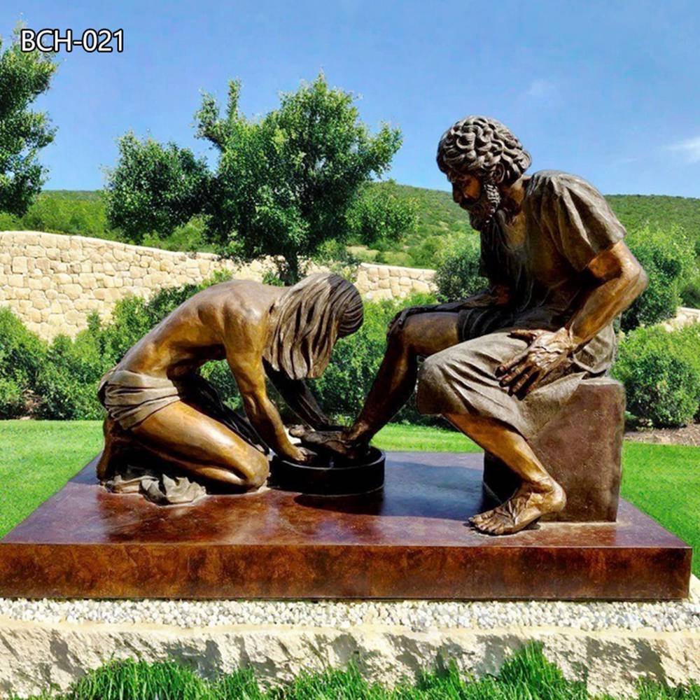 Outdoor Bronze Statue of Jesus Washing the Disciple Peter's Feet