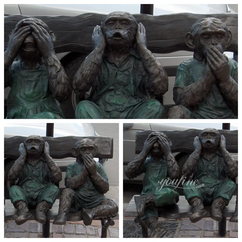 Bronze Three Wise Monkey Statue Details