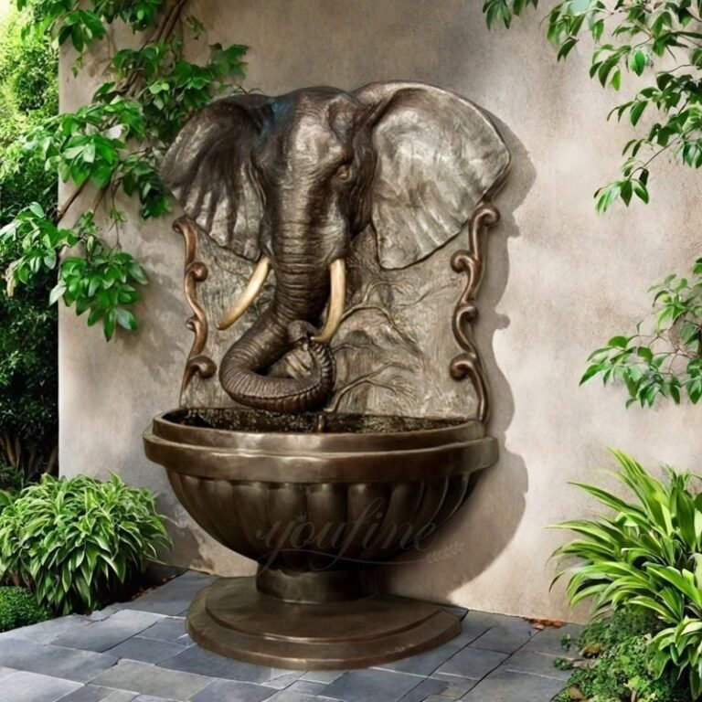 Outdoor Brown Bronze Elephant Wall Fountain for Yard Decor