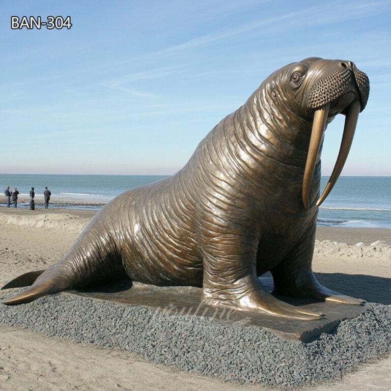 Large Brown Bronze Walrus Statue for Beach Decor