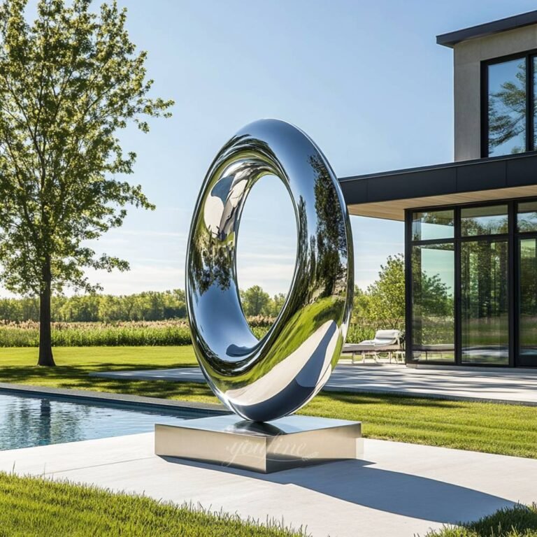 Polished Circular Minimalist Metal Sculpture for Villa Outdoor Decor