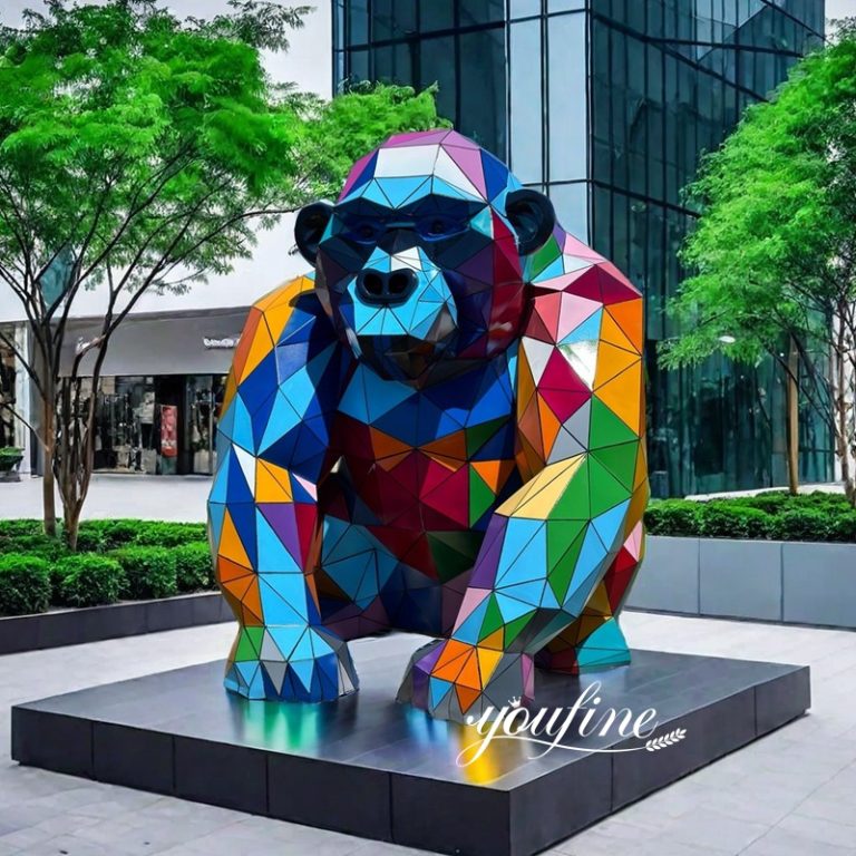 Colorful Sitting Metal Geometric Gorilla Statue