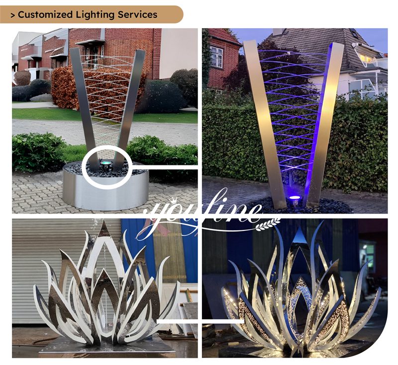 Custom lighting service for stainless steel water fountain