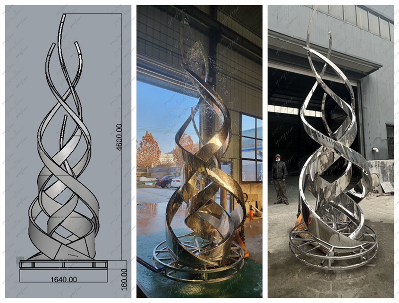 Customized rotating stainless steel water feature sculpture case display