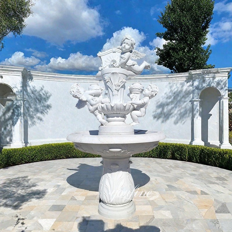 Cute White Marble Cherub Fountain for Yard Decor