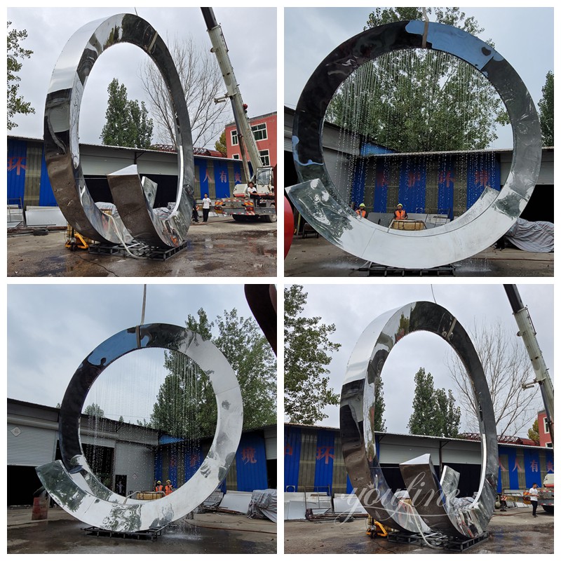 Finished display of 7-meter stainless steel circle water features