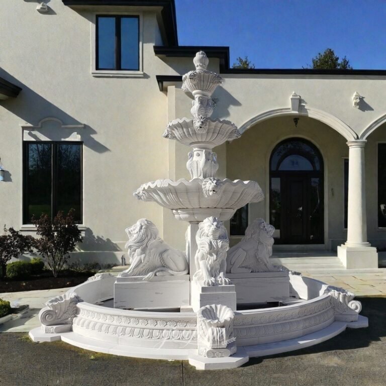 Garden Decor Outdoor White Marble Lion Fountain