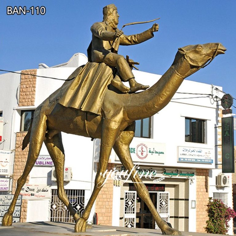 Golden Racing Camel with A Sitting Man Statue (1)