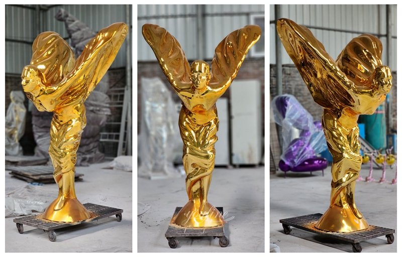 Golden Rolls Royce Stainless Steel Spirit of Ecstasy Statue Details