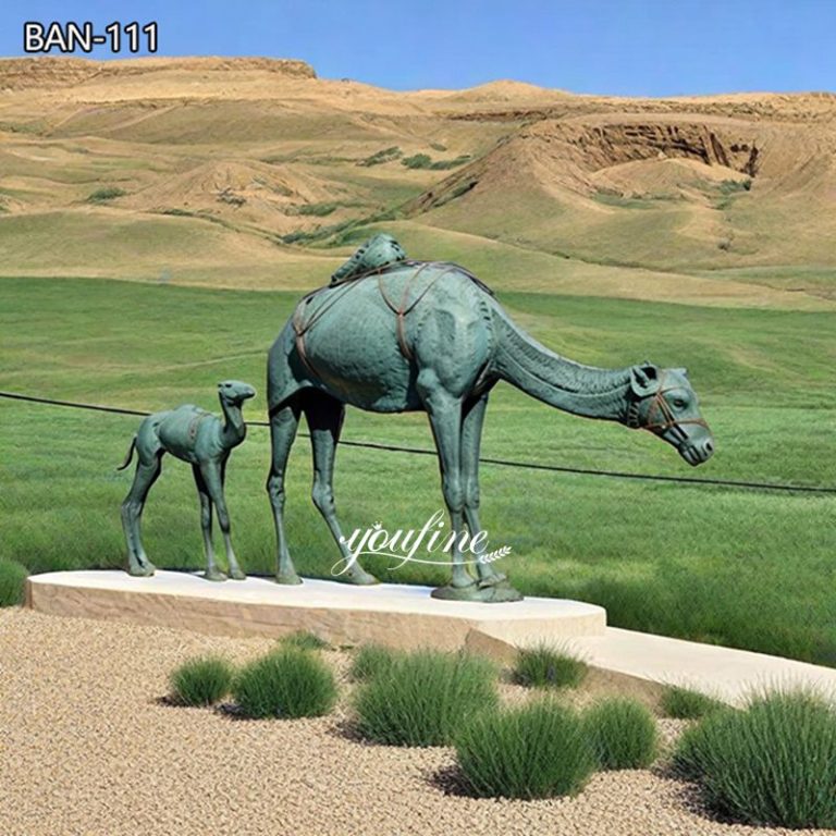 Green Life Size Camel Mother and Little Camel Statue (1)