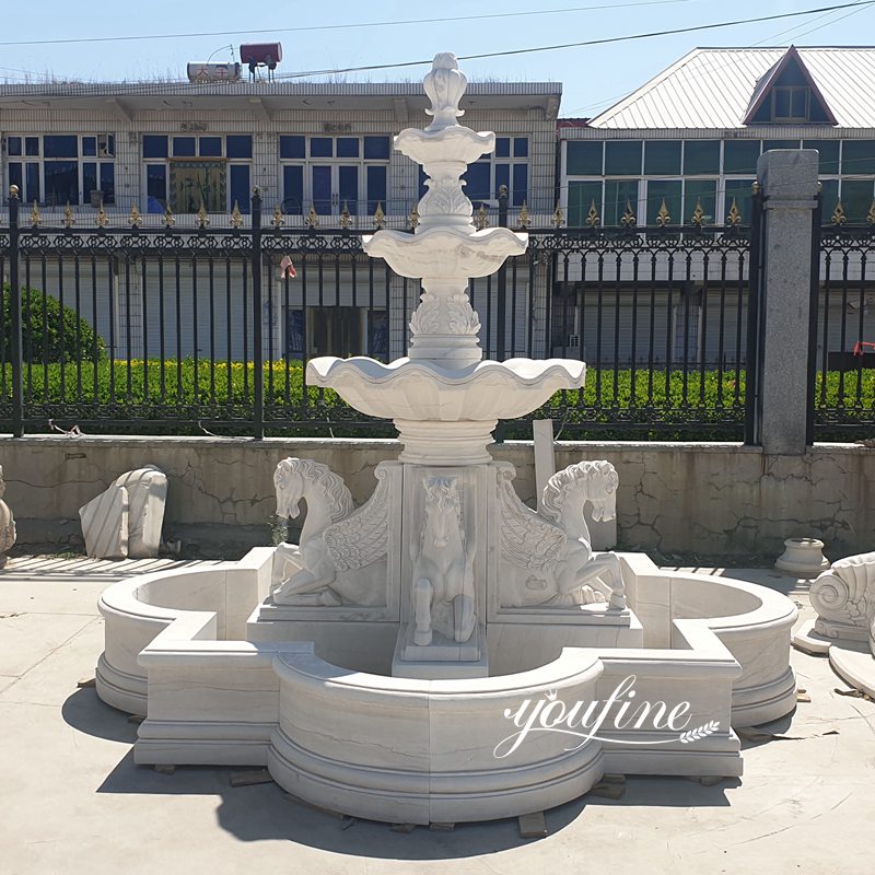 Hand Carved Outdoor Marble Water Fountains with Horse Statues (4)