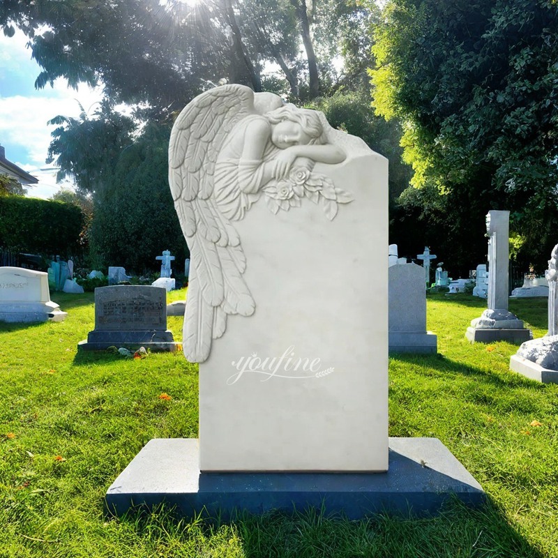 Hand Carved White Marble Angel Tombstone