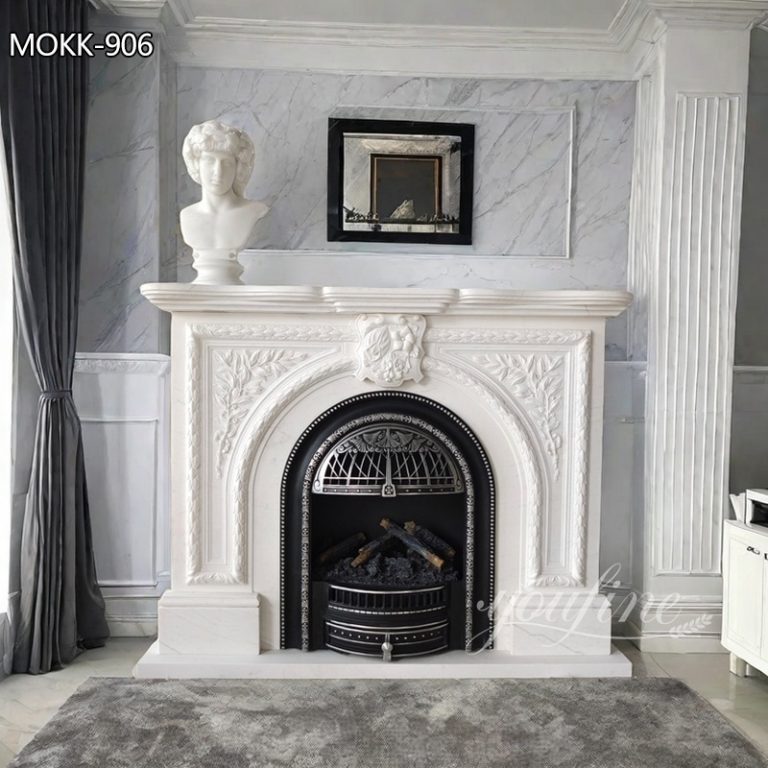 High-Quality Natural Marble Fireplace with a Male Bust