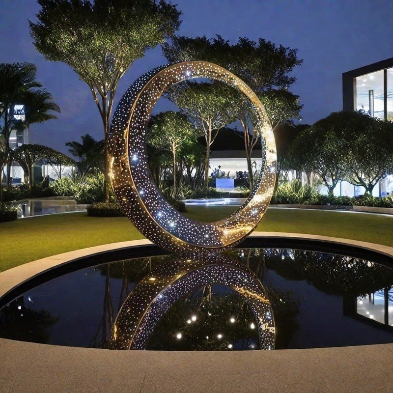 Hollow Ring Stainless Steel Sculpture for Hotel Yard Decor