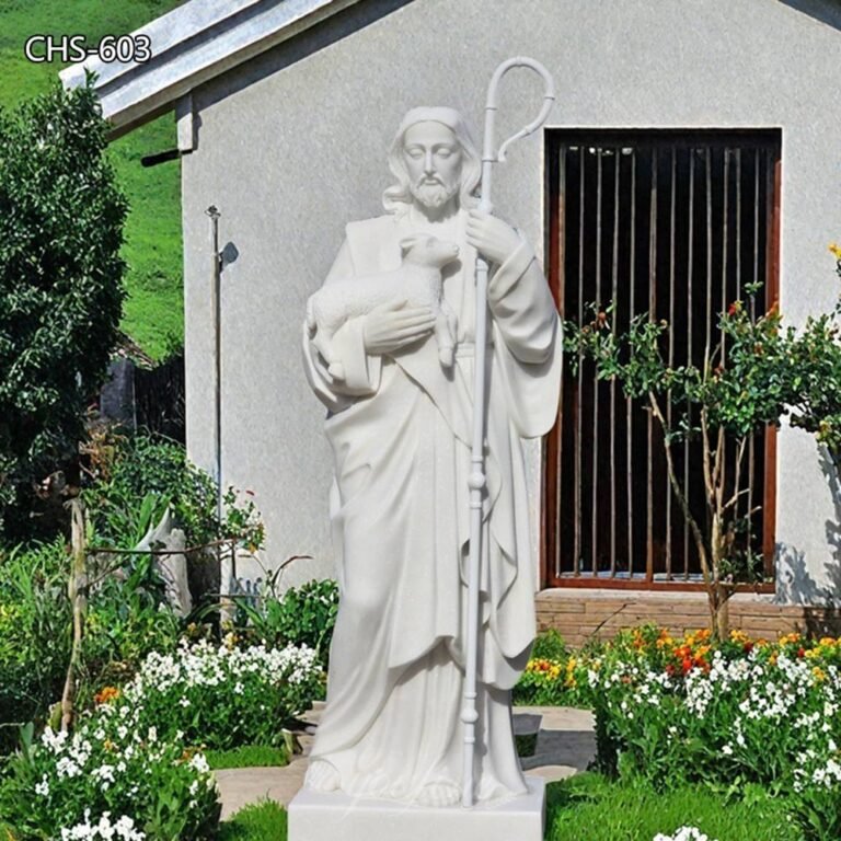 Jesus the Good Shepherd Garden Statue in White Marble