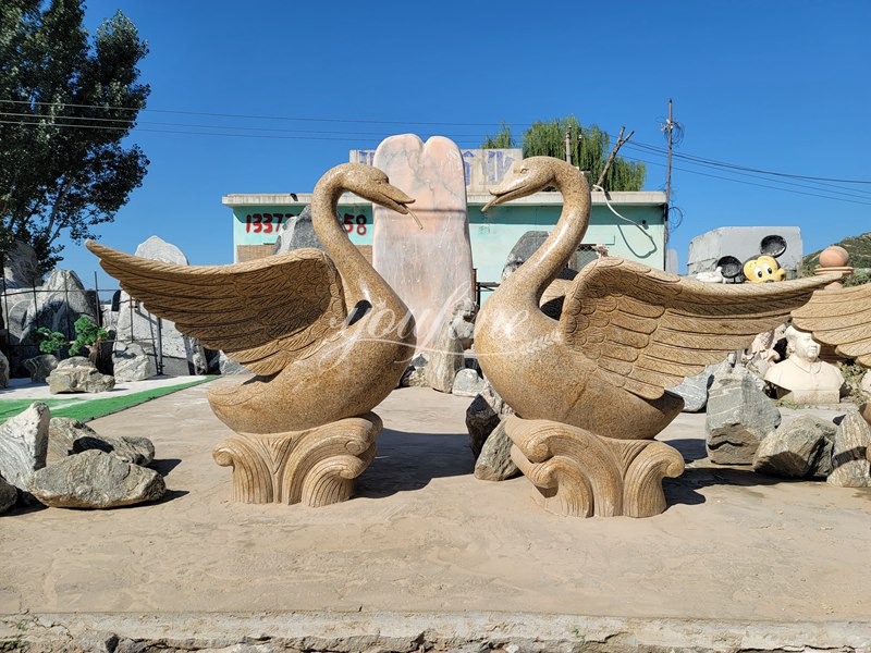 Large Beige Marble Swan Sculpture (1)