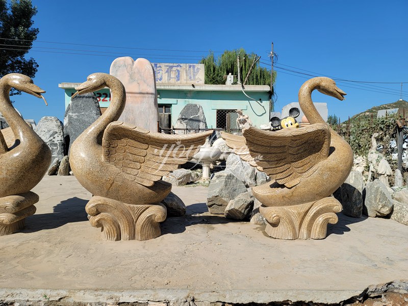 Large Beige Marble Swan Sculpture (2)