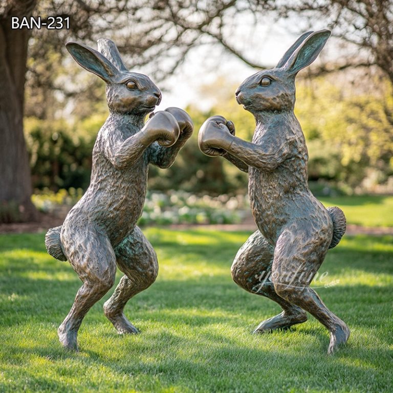 Large Bronze Boxing Hares Sculpture