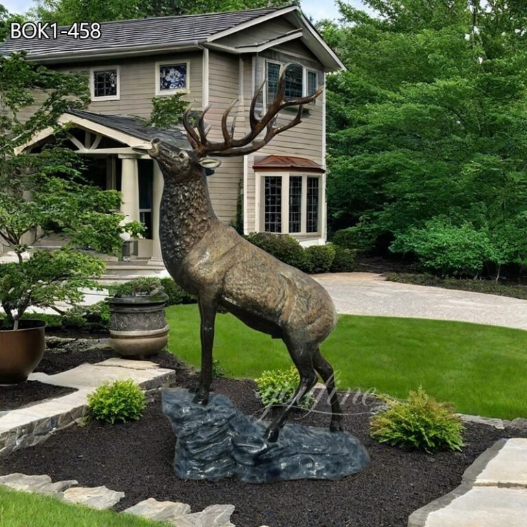 Large Bronze Elk Statue on Rock