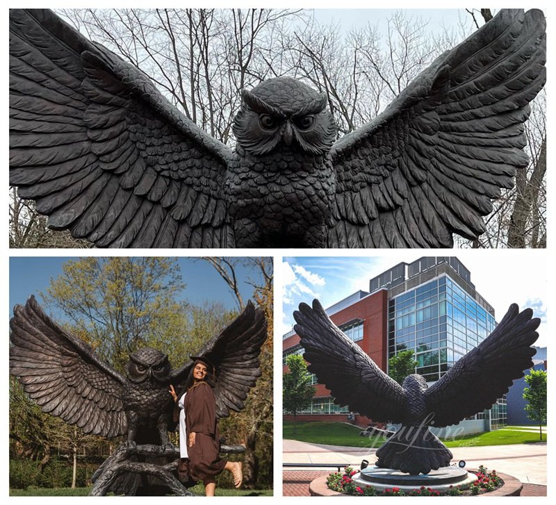 Large Bronze Flying Owl Statue Details