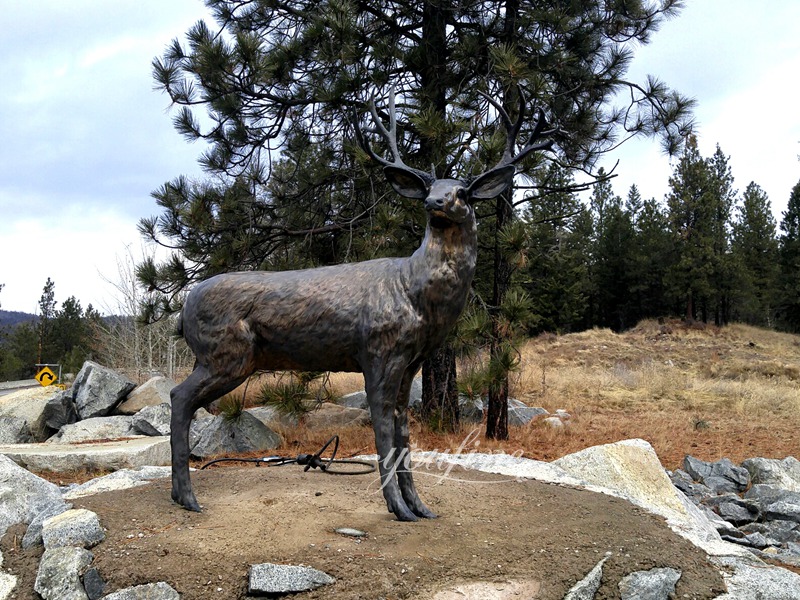 Large Bronze Mule Deer Sculpture