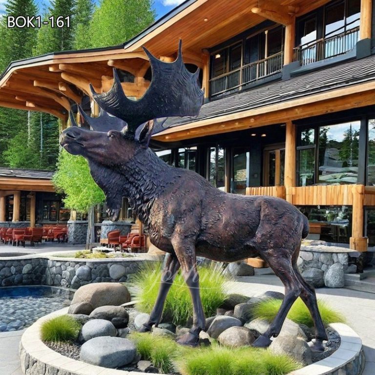 Large Bronze Walking Moose Statue for Yard Decor