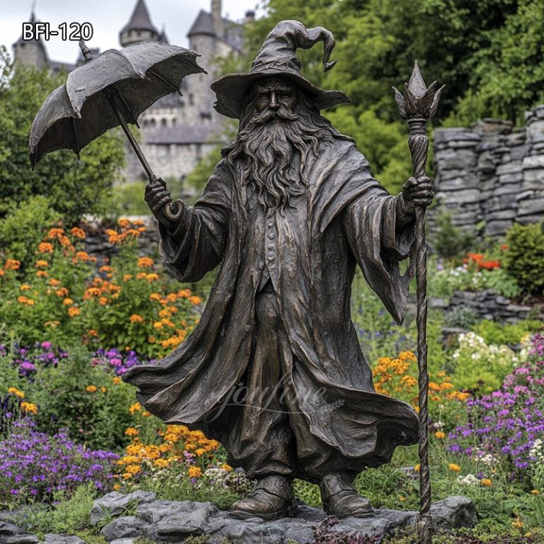 Large Bronze Wizard Statue for Outdoor Castle Decor