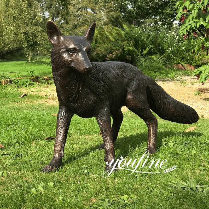 Large Brown Standing Bronze Fox Sculpture for Outdoor Decor (4)