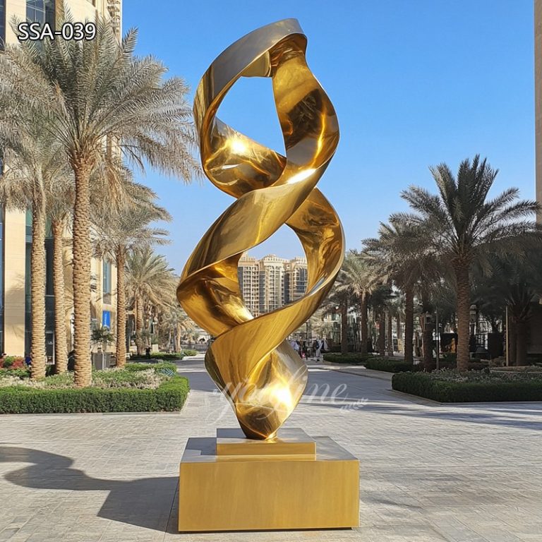 Large Golden Stainless Steel Spiral Sculpture for Outdoor Square