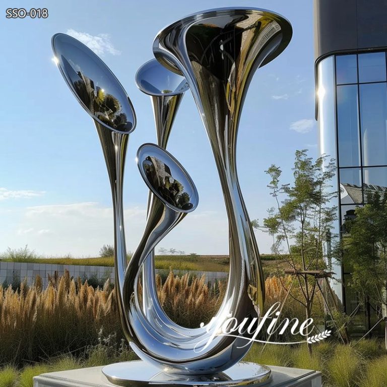 Large Highly Polished Stainless Steel Trumpet Sculpture for Sale (1)