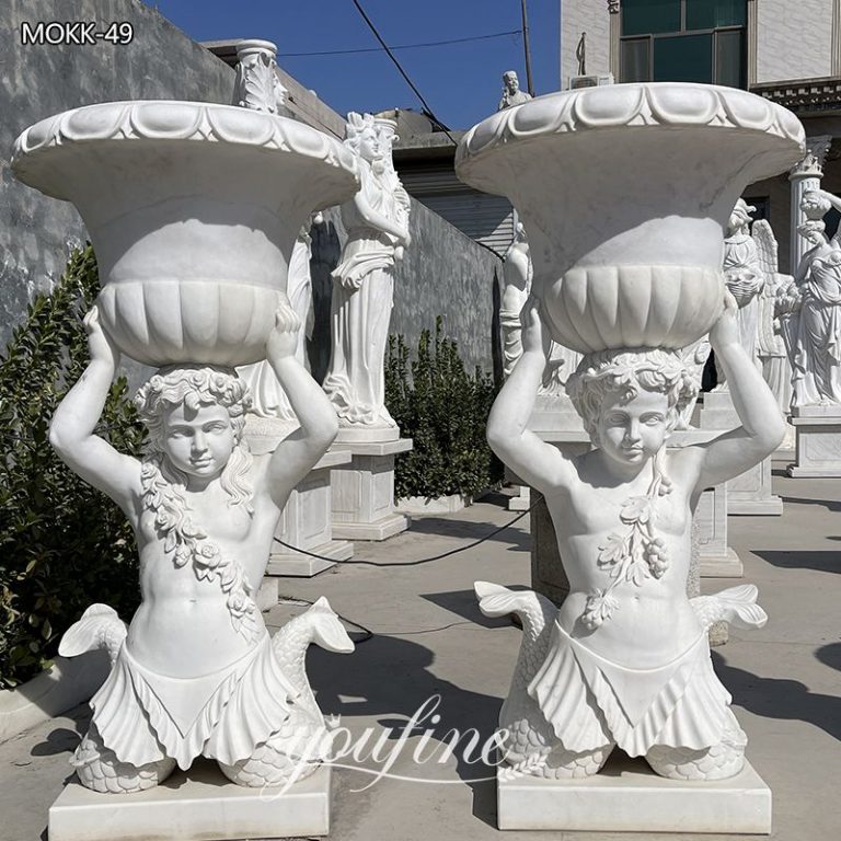 Large Marble Planter Pot with Boy Statue for Sale