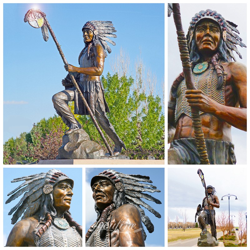 Large Native American Bronze Sculptures Details