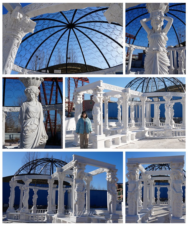 Large Nature Marble Roman Style Gazebo with Black Dome Details